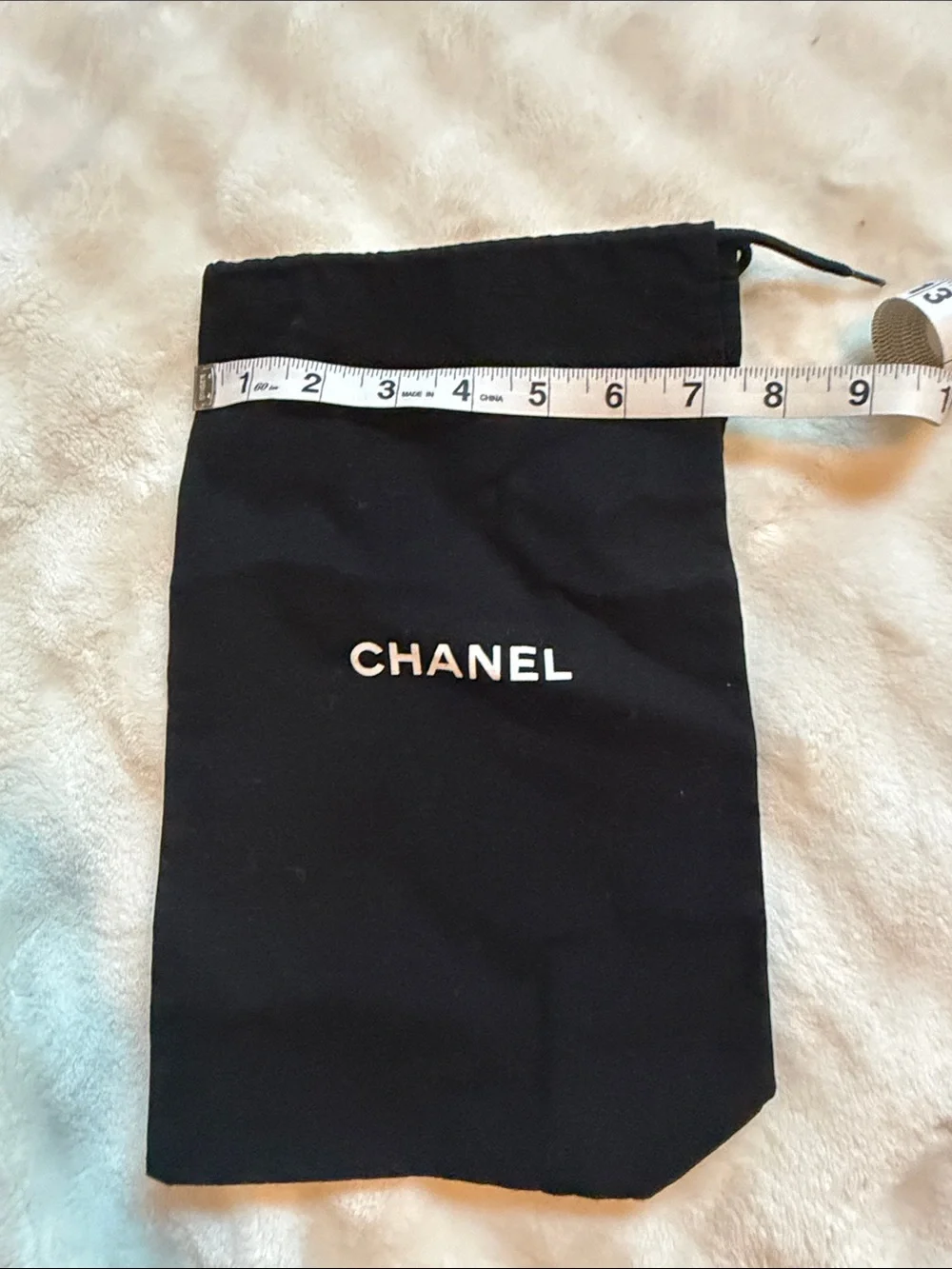 CHANEL Black Drawstring Pouch Dust Bag with White Logo